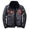 Men’s Black A2 Aviator Genuine Sheepskin Faux Fur Collar Embroidery Patchwork Air Force Military Pilot Leather Jacket