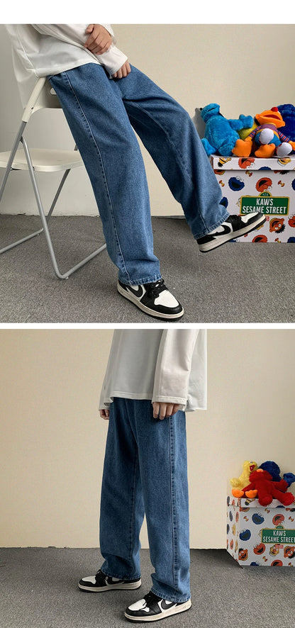 2023 Spring New Streetwear Baggy Jeans Men Korean Fashion Loose Straight Wide Leg Pants Male Brand Clothing Black Light Blue