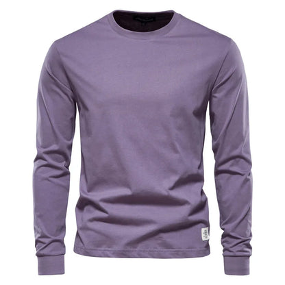 AIOPESON Solid Color Cotton T Shirt Men Casual O-neck Long Sleeved Mens Tshirts Spring Autumn High Quality Basic T-shirt Male