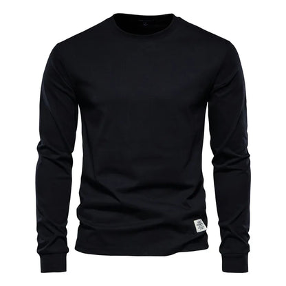 AIOPESON Solid Color Cotton T Shirt Men Casual O-neck Long Sleeved Mens Tshirts Spring Autumn High Quality Basic T-shirt Male