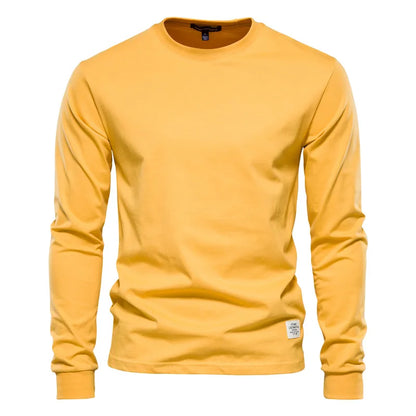 AIOPESON Solid Color Cotton T Shirt Men Casual O-neck Long Sleeved Mens Tshirts Spring Autumn High Quality Basic T-shirt Male