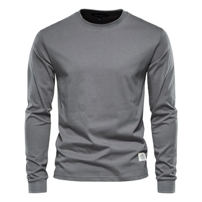 AIOPESON Solid Color Cotton T Shirt Men Casual O-neck Long Sleeved Mens Tshirts Spring Autumn High Quality Basic T-shirt Male