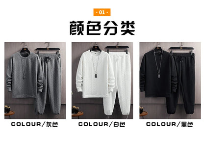 (T-Shirt + trouser)2024 winter fashion men t-shirt thicken High Quality shirts long sleeve men's casual t-shirts men size M-3XL