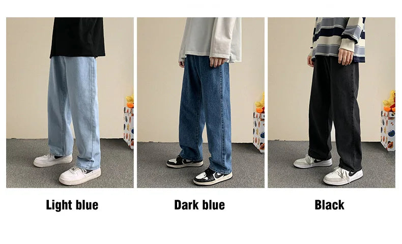 2023 Spring New Streetwear Baggy Jeans Men Korean Fashion Loose Straight Wide Leg Pants Male Brand Clothing Black Light Blue