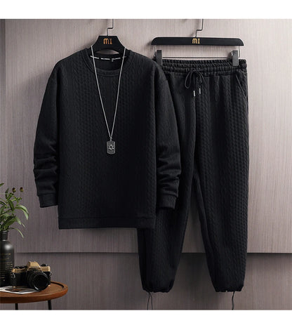 (T-Shirt + trouser)2024 winter fashion men t-shirt thicken High Quality shirts long sleeve men's casual t-shirts men size M-3XL