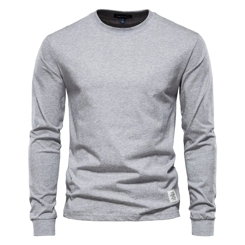 AIOPESON Solid Color Cotton T Shirt Men Casual O-neck Long Sleeved Mens Tshirts Spring Autumn High Quality Basic T-shirt Male