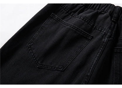 New Autumn Men Denim Wide-leg Pants Korean Style Straight Light Blue Baggy Jeans Elastic Waist Student Trousers Male Black Gray