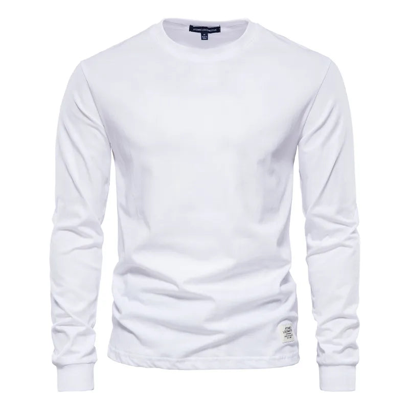 AIOPESON Solid Color Cotton T Shirt Men Casual O-neck Long Sleeved Mens Tshirts Spring Autumn High Quality Basic T-shirt Male