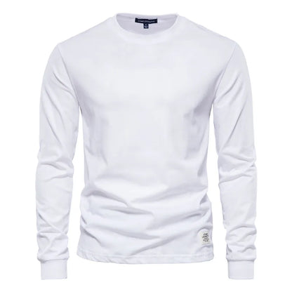 AIOPESON Solid Color Cotton T Shirt Men Casual O-neck Long Sleeved Mens Tshirts Spring Autumn High Quality Basic T-shirt Male