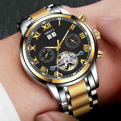 NIBOSI Automatic Mens Watches Chronograph Fashion Brand Luxury Mechanical Watch Men Casual Waterproof Clock Relogio Masculino