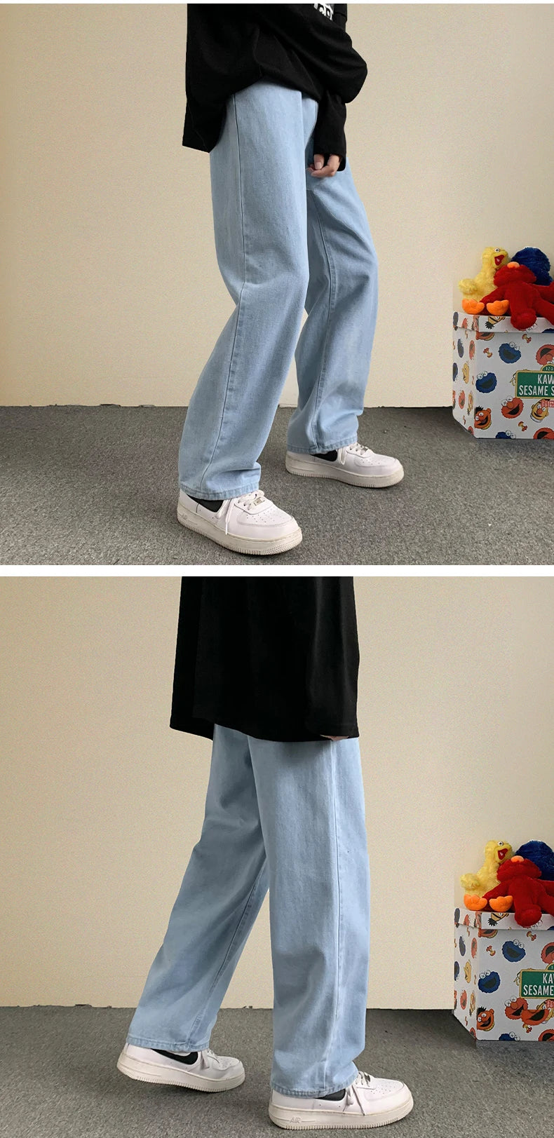 2023 Spring New Streetwear Baggy Jeans Men Korean Fashion Loose Straight Wide Leg Pants Male Brand Clothing Black Light Blue