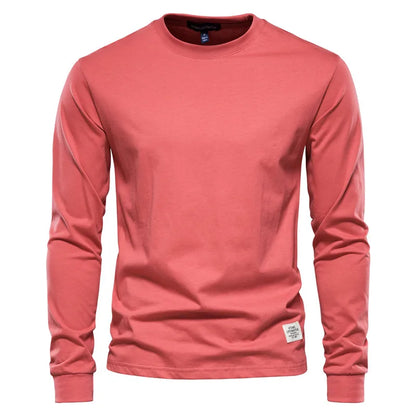 AIOPESON Solid Color Cotton T Shirt Men Casual O-neck Long Sleeved Mens Tshirts Spring Autumn High Quality Basic T-shirt Male