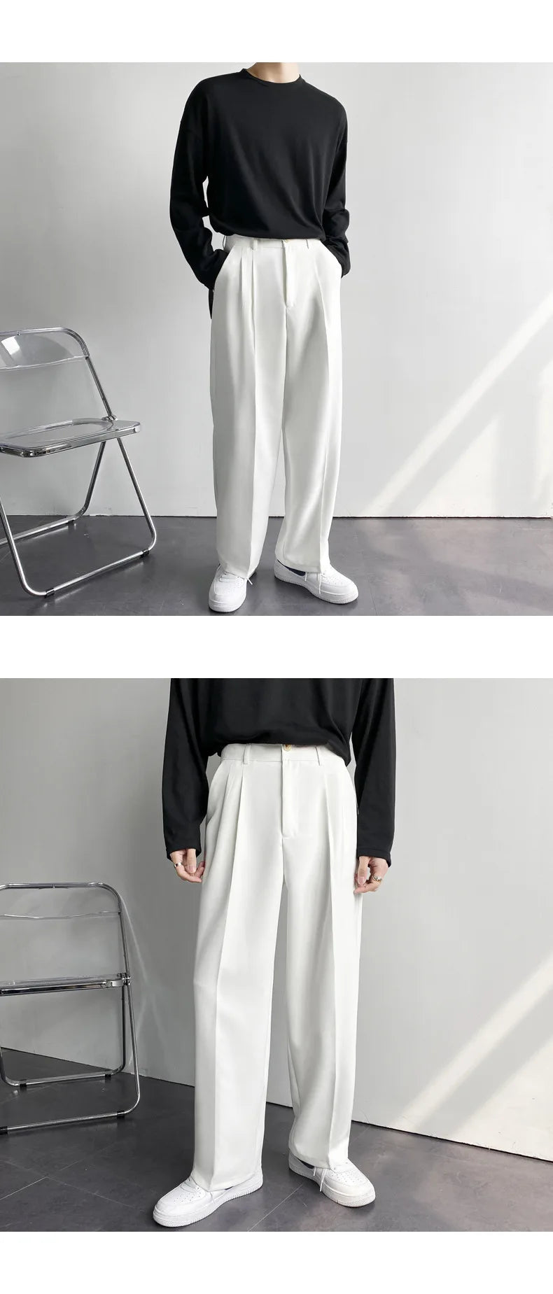 New Draped Straight Men Pants Fashion Business Korean Loose Casual White Black Gray Wide-leg Trousers Male Blazer Suit Pants