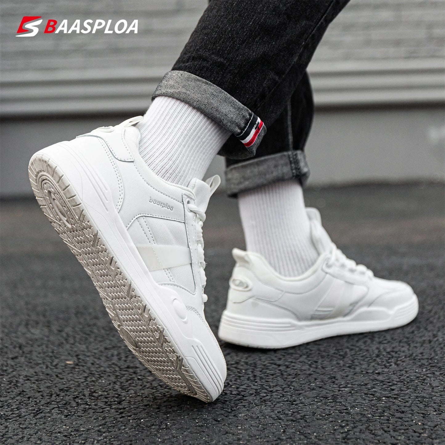 Baasploa 2024 Leather Skateboard Shoes Men Sneaker Lightweight Waterproof Shoes Male Casual Comfortable Walking Shoes Free Shipp