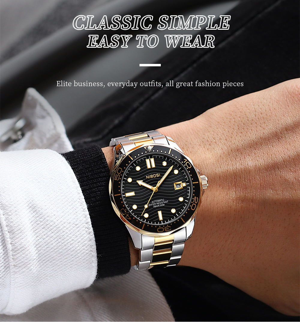 NIBOSI Automatic Wristwatch Waterproof Mechanical Watch Man European American Business Vintage Casual Watches Date Reloj Hombre