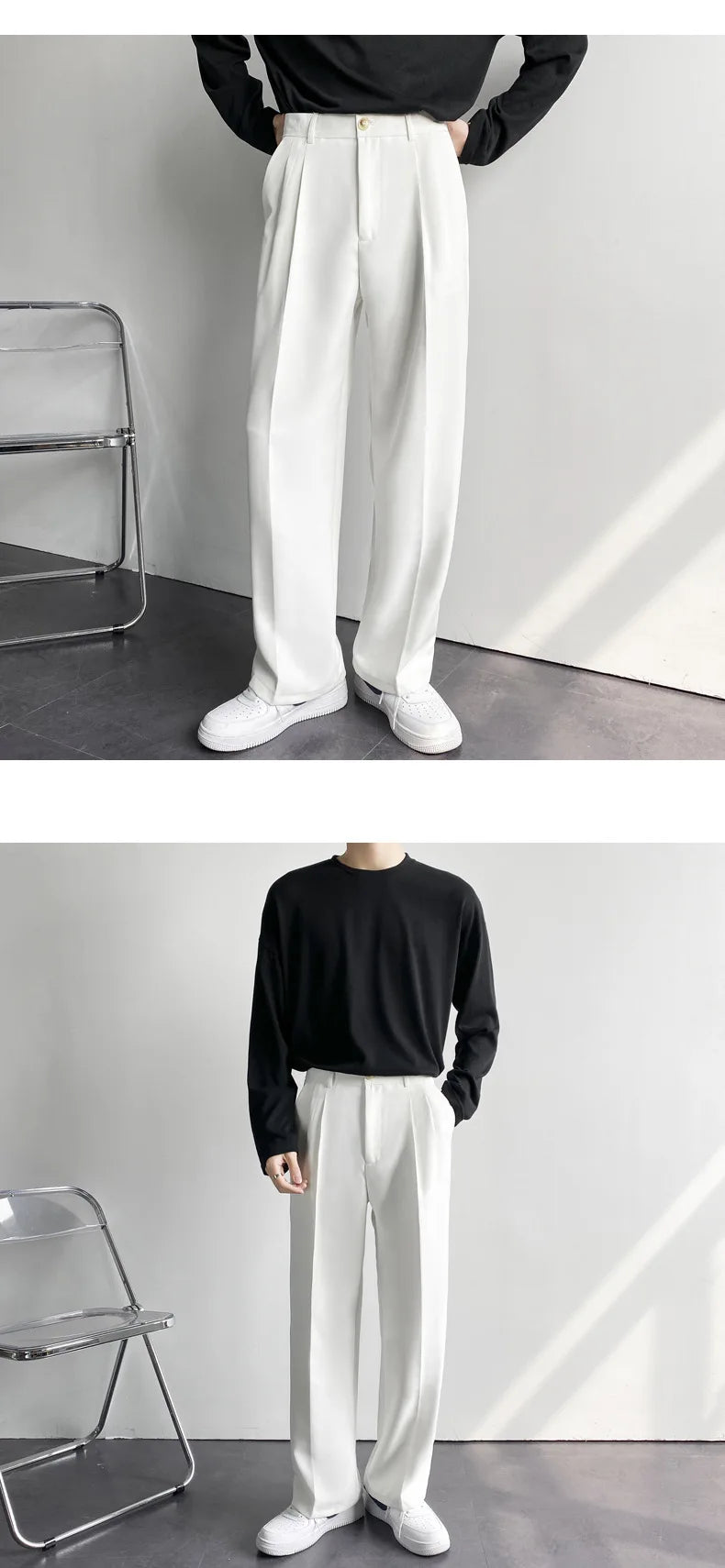 New Draped Straight Men Pants Fashion Business Korean Loose Casual White Black Gray Wide-leg Trousers Male Blazer Suit Pants