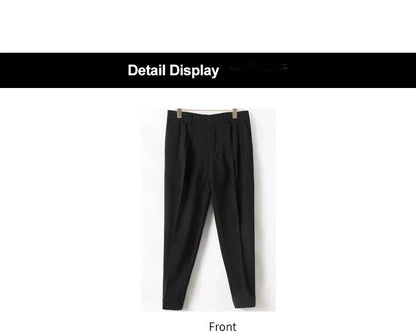 Fashion Men Casual Pants Elastic Waist Small Feet Slim Korean Style Pleated Tapered Male Blazer Pants Trousers Streetwear