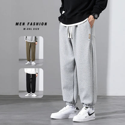 Korean Fashion Sweatpants New Autumn Light Gray Baggy Wide-leg Pants Streetwear Casual plus size Trousers Male 6XL 7XL 8XL