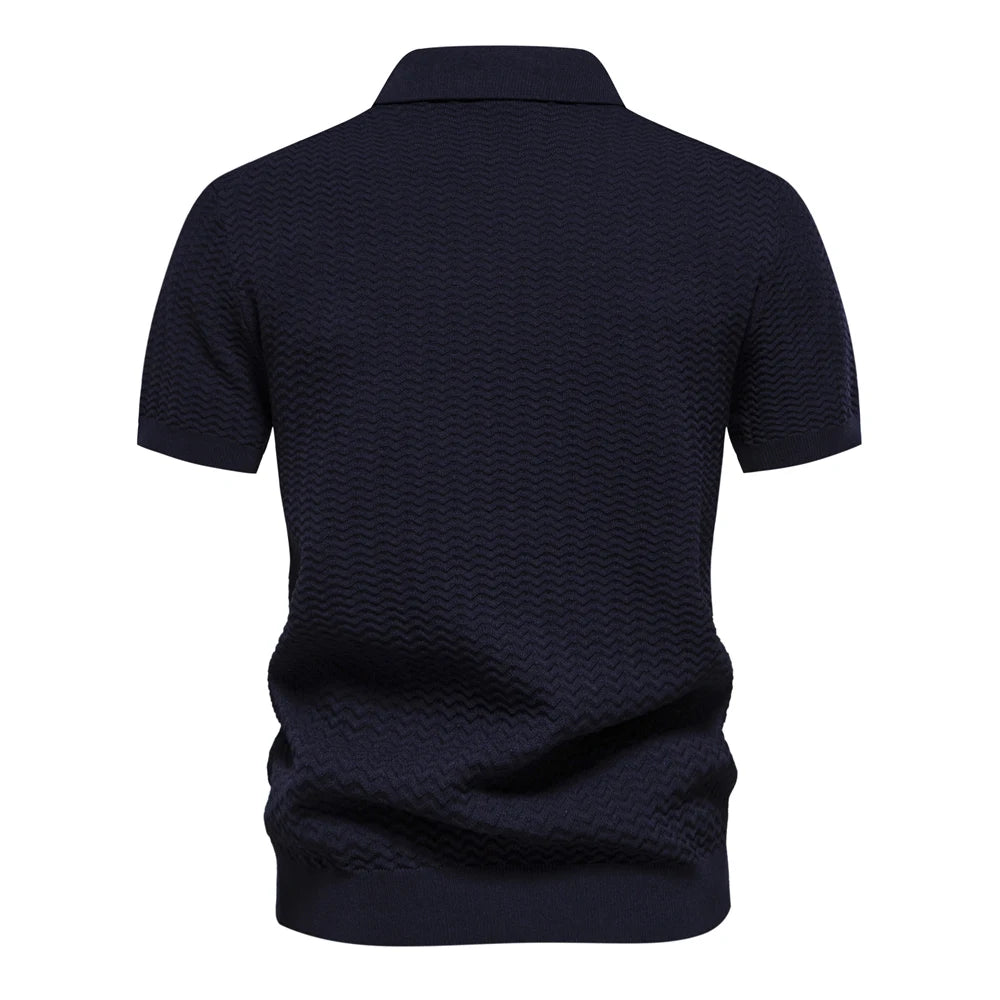 2024 New Summer Ribbed Knit Polo Shirt for Men Breathable and Cool Brand Quality Mens Textured Polo Shirts