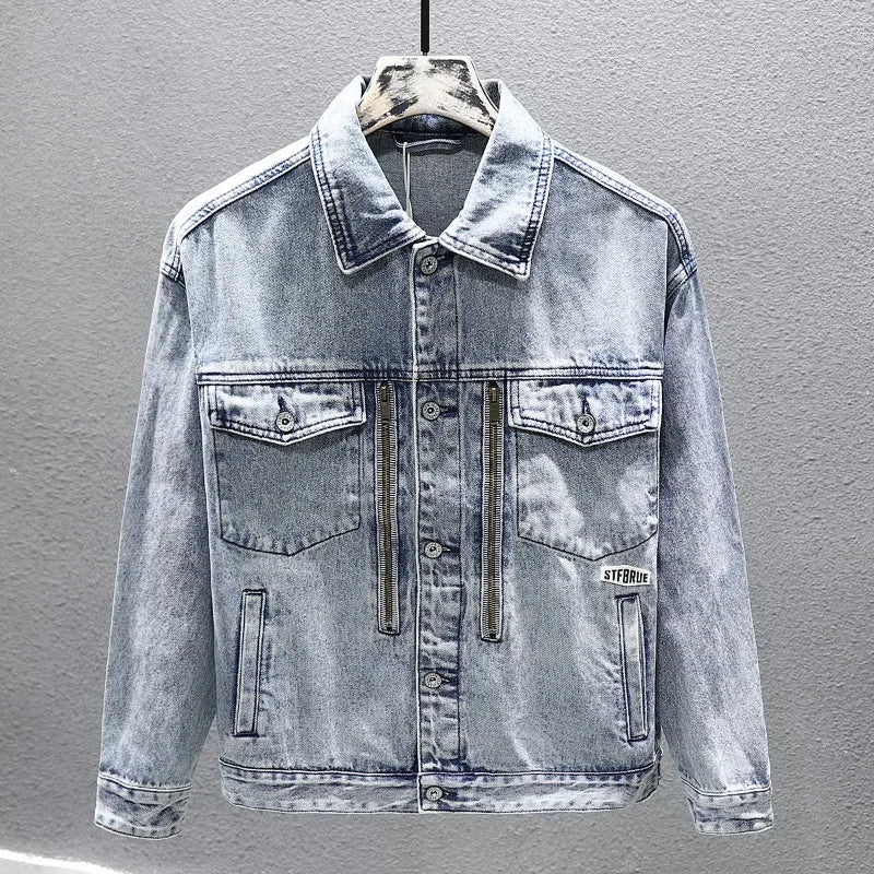 Casual Men's Denim Jacket 2023 Autumn New Cotton Loose Comfortable Zipper Fashion Designer Blue Jean Coats Male Streetwear