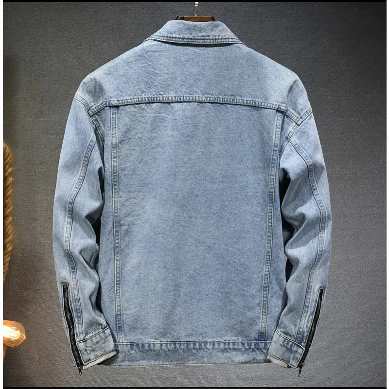 Autumn Winter New Retro Men's Black Denim Jacket High Street Korean Fashion Loose Washed Dilapidated Male Jean Coat