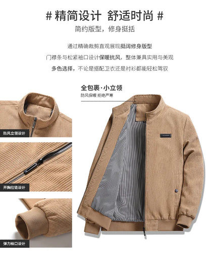 Autumn Winter Men Casual Jacket Warm Fleece Warm Thick Jackets Coats Men Fashion Fur Collar Corduroy Military Casual Jacket Coat