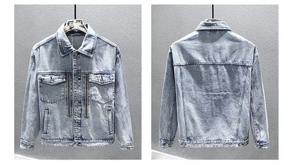 Casual Men's Denim Jacket 2023 Autumn New Cotton Loose Comfortable Zipper Fashion Designer Blue Jean Coats Male Streetwear