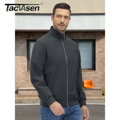 TACVASEN Spring Autumn Lightweight Jackets Mens Full Zip Up Bomber Jacket Pockets Waterproof Hiking Work Jacket Windbreaker