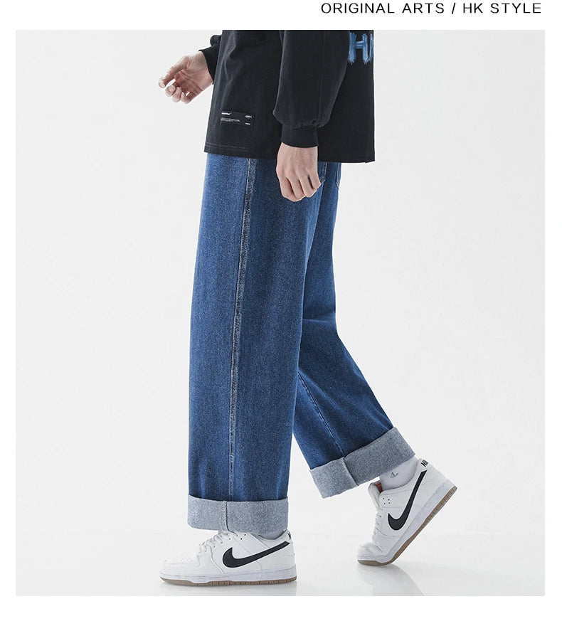 2023 New Baggy Jeans Men's Streetwear Harajuku Fashion Casual Wide-leg Trousers Japanese Simple Male Jeans Denim Pants