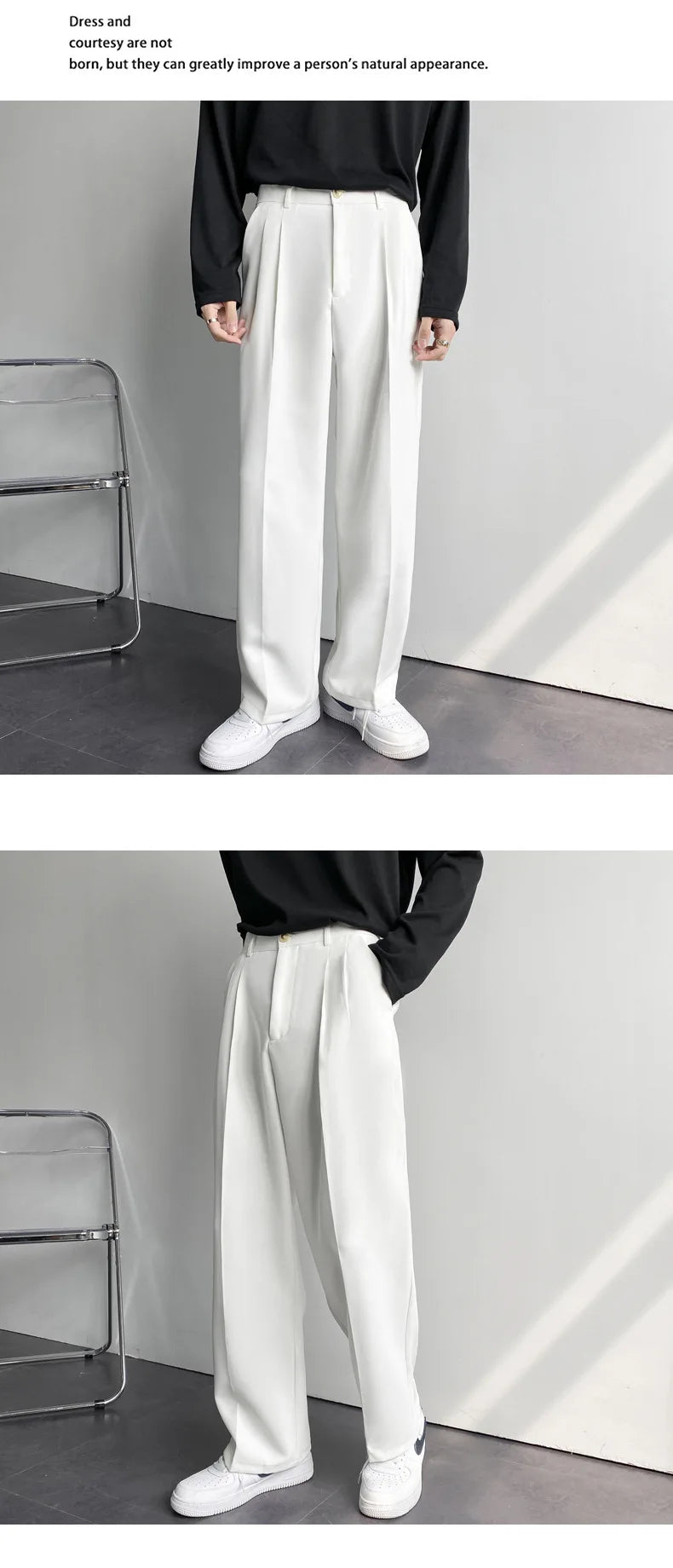 New Draped Straight Men Pants Fashion Business Korean Loose Casual White Black Gray Wide-leg Trousers Male Blazer Suit Pants