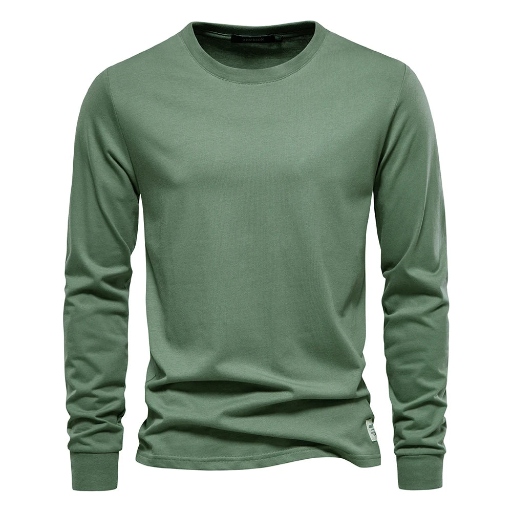 AIOPESON Solid Color Cotton T Shirt Men Casual O-neck Long Sleeved Mens Tshirts Spring Autumn High Quality Basic T-shirt Male