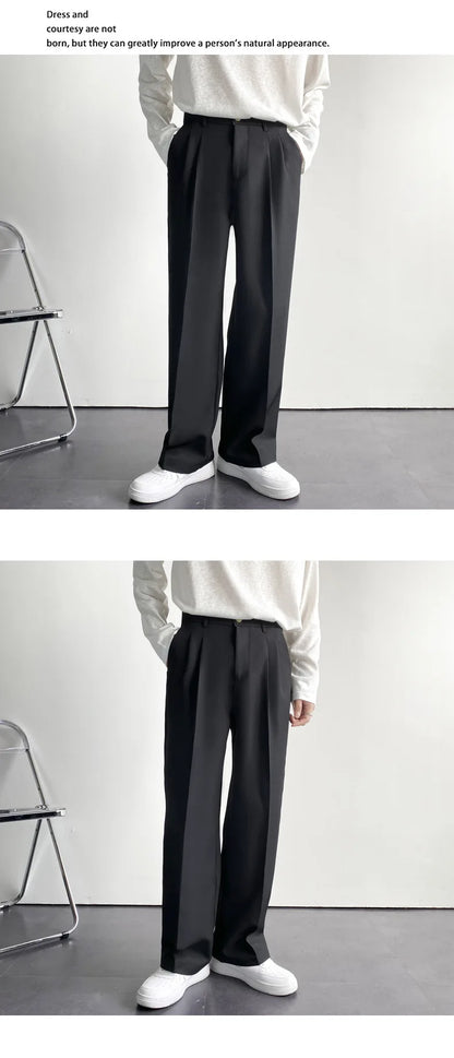 New Draped Straight Men Pants Fashion Business Korean Loose Casual White Black Gray Wide-leg Trousers Male Blazer Suit Pants