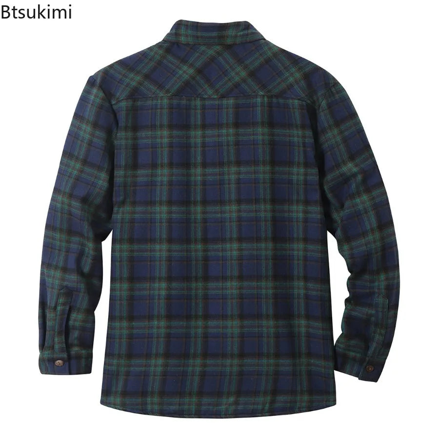 New2024 Men's Plaid Plus Fleece Jacket Autumn Winter Turn-down Collar Button Thickened Shirt Jacket For Men Casual Jacket Shirts