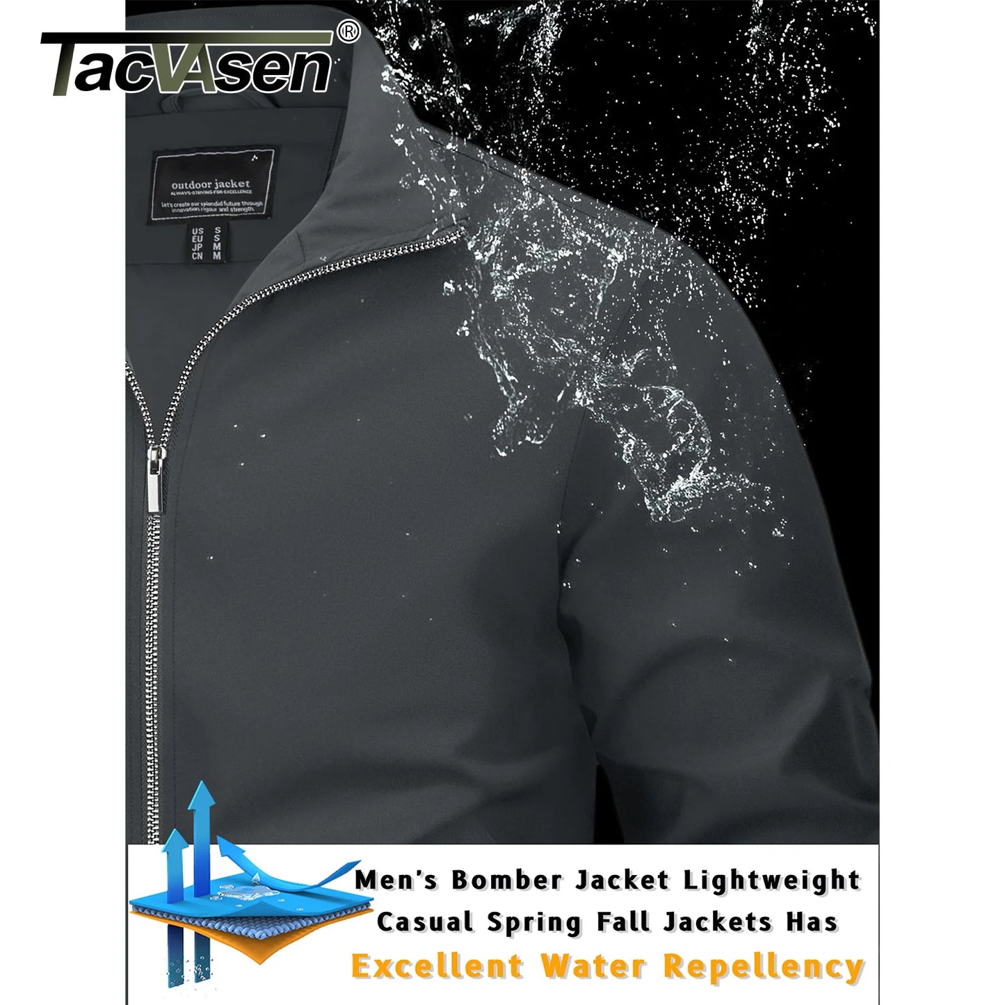 TACVASEN Spring Autumn Lightweight Jackets Mens Full Zip Up Bomber Jacket Pockets Waterproof Hiking Work Jacket Windbreaker