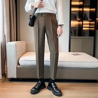 2023 New British Style Solid High Waist Draped Trousers Korea Men Formal Blazer Pants Slim Business Casual Suit Pants Hommes