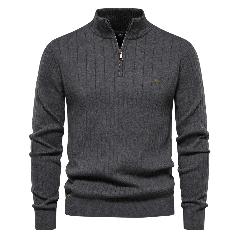 AIOPESON 2024 Autumn Quarter Zipper Mock Neck Pullover Sweaters for Men Quality Warm Winter Cotton Knitted Men's Sweaters