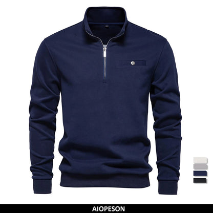 AIOPESON Mens Mock Neck Quarter-Zip Sweatshirts Causal Social Pocket Light Weight Stand Collar Pullover Sweatshirt for Men