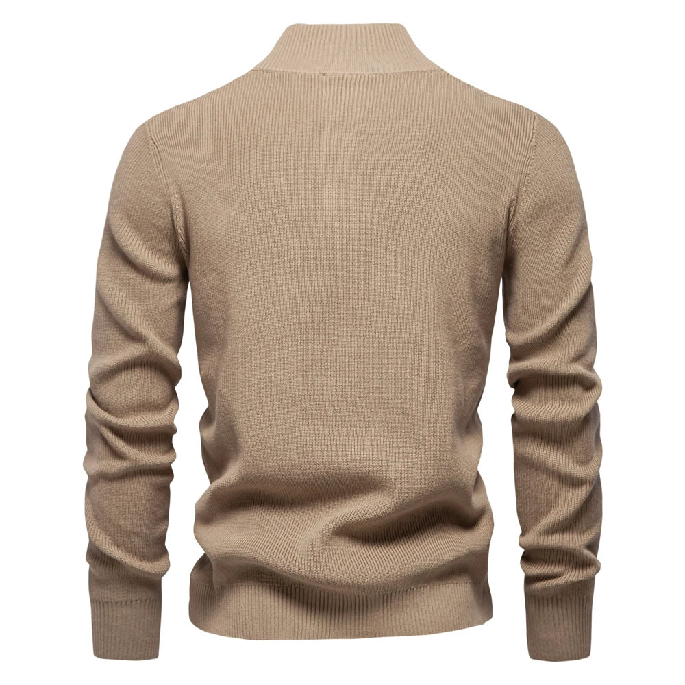 AIOPESON 2024 Autumn Quarter Zipper Mock Neck Pullover Sweaters for Men Quality Warm Winter Cotton Knitted Men's Sweaters