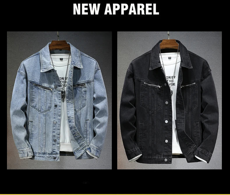 Autumn Winter New Retro Men's Black Denim Jacket High Street Korean Fashion Loose Washed Dilapidated Male Jean Coat