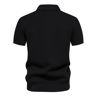 2024 New Summer Ribbed Knit Polo Shirt for Men Breathable and Cool Brand Quality Mens Textured Polo Shirts