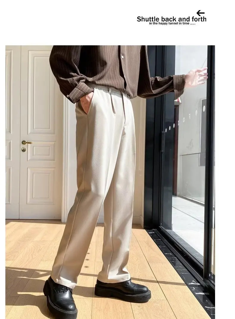 New Draped Straight Men Pants Fashion Business Korean Loose Casual White Black Gray Wide-leg Trousers Male Blazer Suit Pants