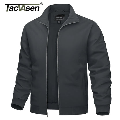 TACVASEN Spring Autumn Lightweight Jackets Mens Full Zip Up Bomber Jacket Pockets Waterproof Hiking Work Jacket Windbreaker