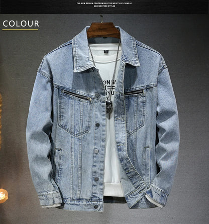 Autumn Winter New Retro Men's Black Denim Jacket High Street Korean Fashion Loose Washed Dilapidated Male Jean Coat