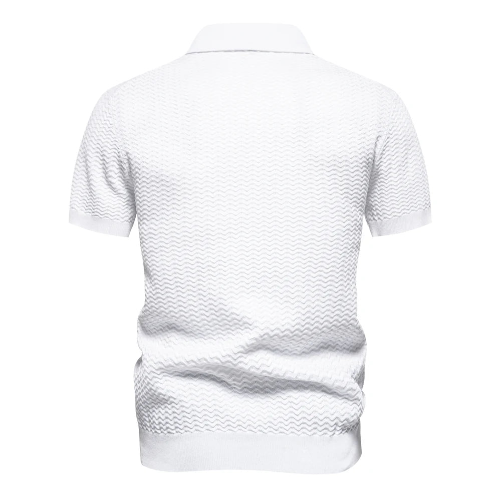 2024 New Summer Ribbed Knit Polo Shirt for Men Breathable and Cool Brand Quality Mens Textured Polo Shirts