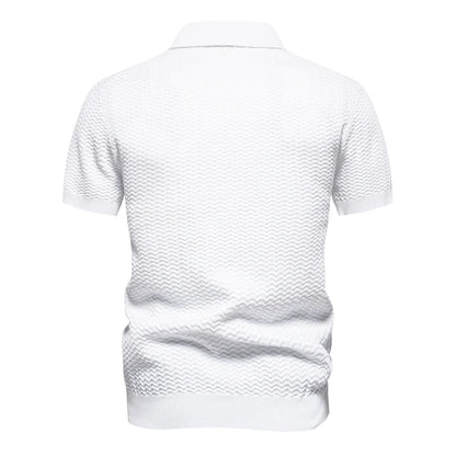 2024 New Summer Ribbed Knit Polo Shirt for Men Breathable and Cool Brand Quality Mens Textured Polo Shirts