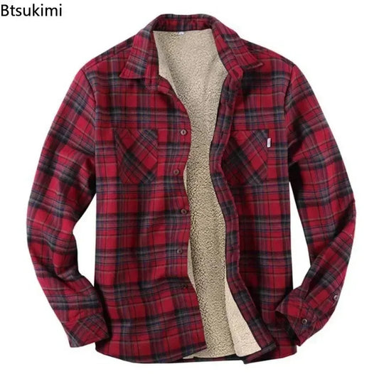 New2024 Men's Plaid Plus Fleece Jacket Autumn Winter Turn-down Collar Button Thickened Shirt Jacket For Men Casual Jacket Shirts