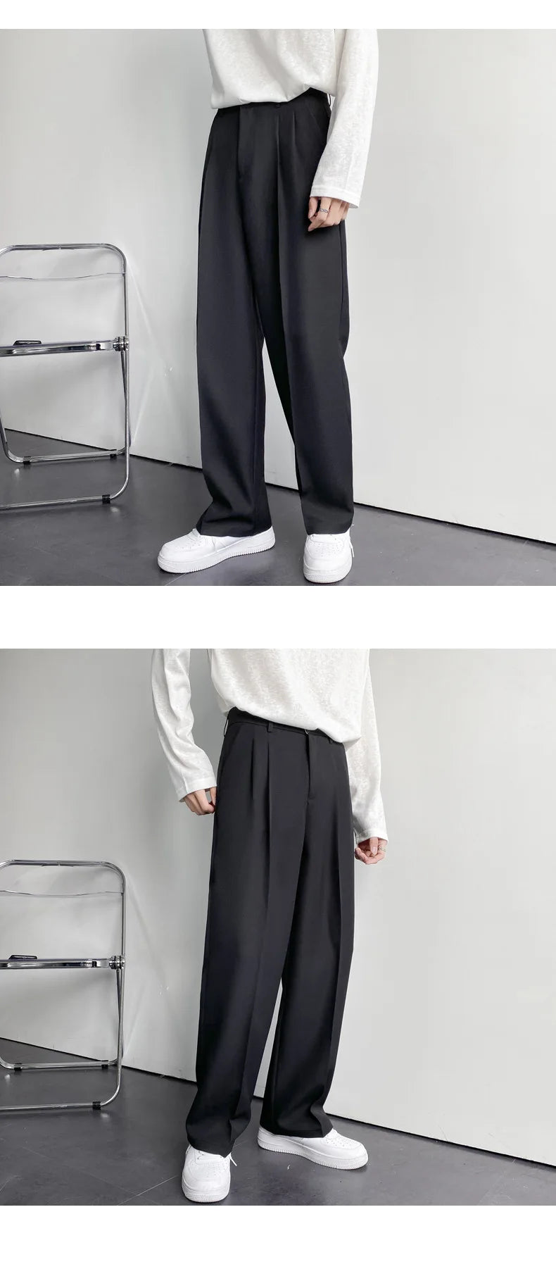 New Draped Straight Men Pants Fashion Business Korean Loose Casual White Black Gray Wide-leg Trousers Male Blazer Suit Pants