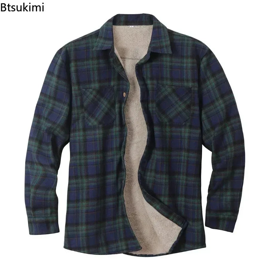 New2024 Men's Plaid Plus Fleece Jacket Autumn Winter Turn-down Collar Button Thickened Shirt Jacket For Men Casual Jacket Shirts