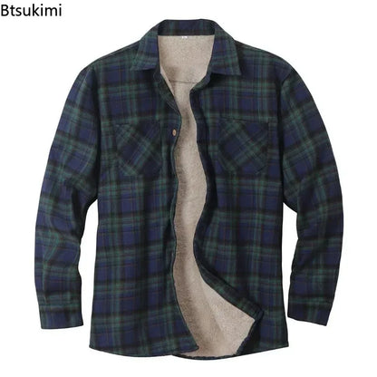 New2024 Men's Plaid Plus Fleece Jacket Autumn Winter Turn-down Collar Button Thickened Shirt Jacket For Men Casual Jacket Shirts