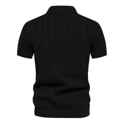 2024 New Summer Ribbed Knit Polo Shirt for Men Breathable and Cool Brand Quality Mens Textured Polo Shirts